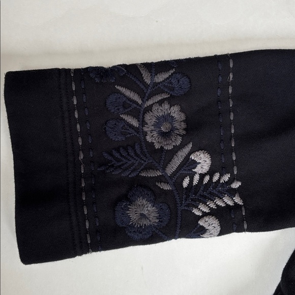 Johnny Was Black Gray Floral Embroidered Long Button Cotton Jacket Women Medium - Picture 4 of 16